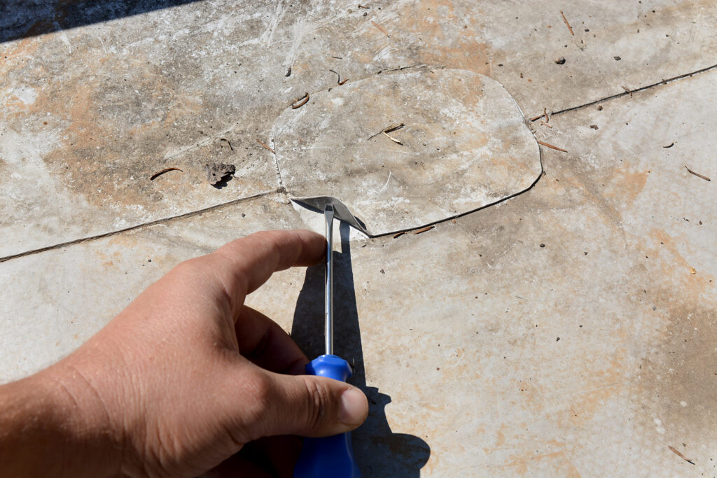 A damaged weld being patched