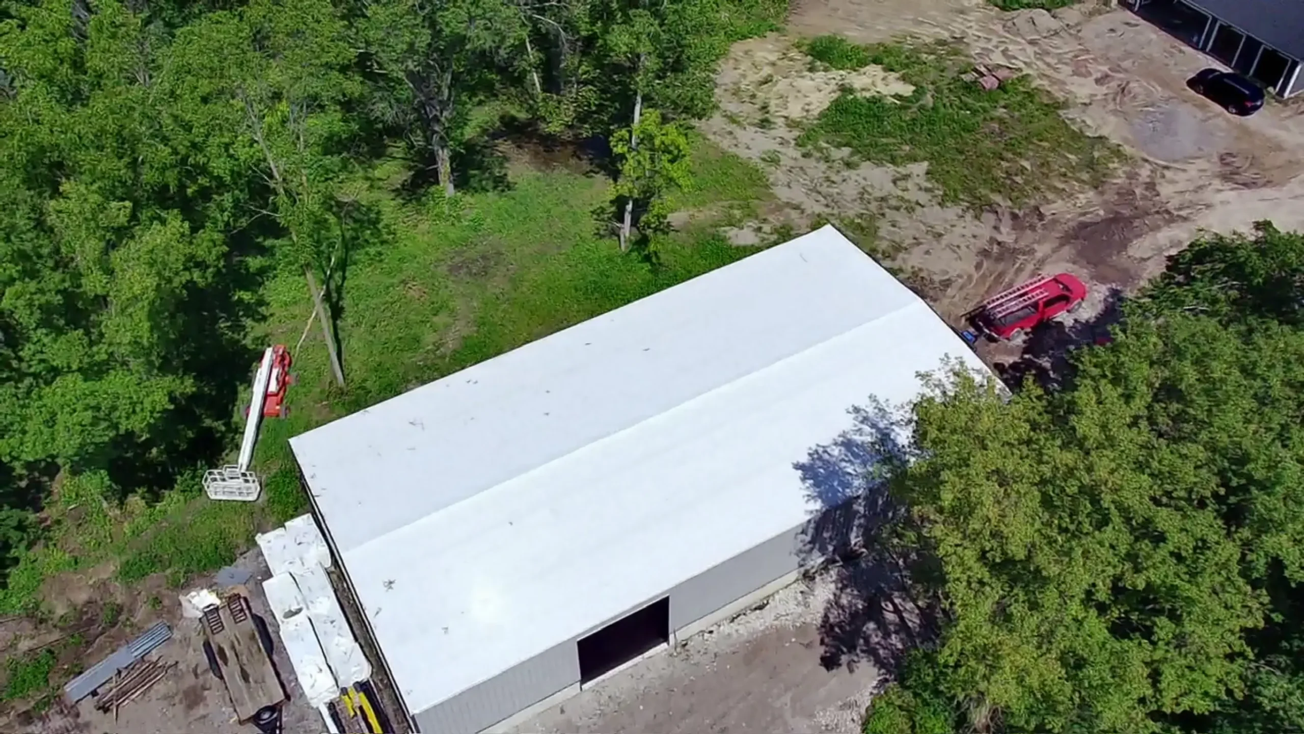 Bird's eye view of newly retrofitted commercial roof