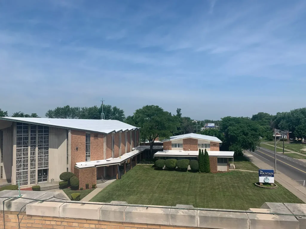 Drone view of new PVC church roof