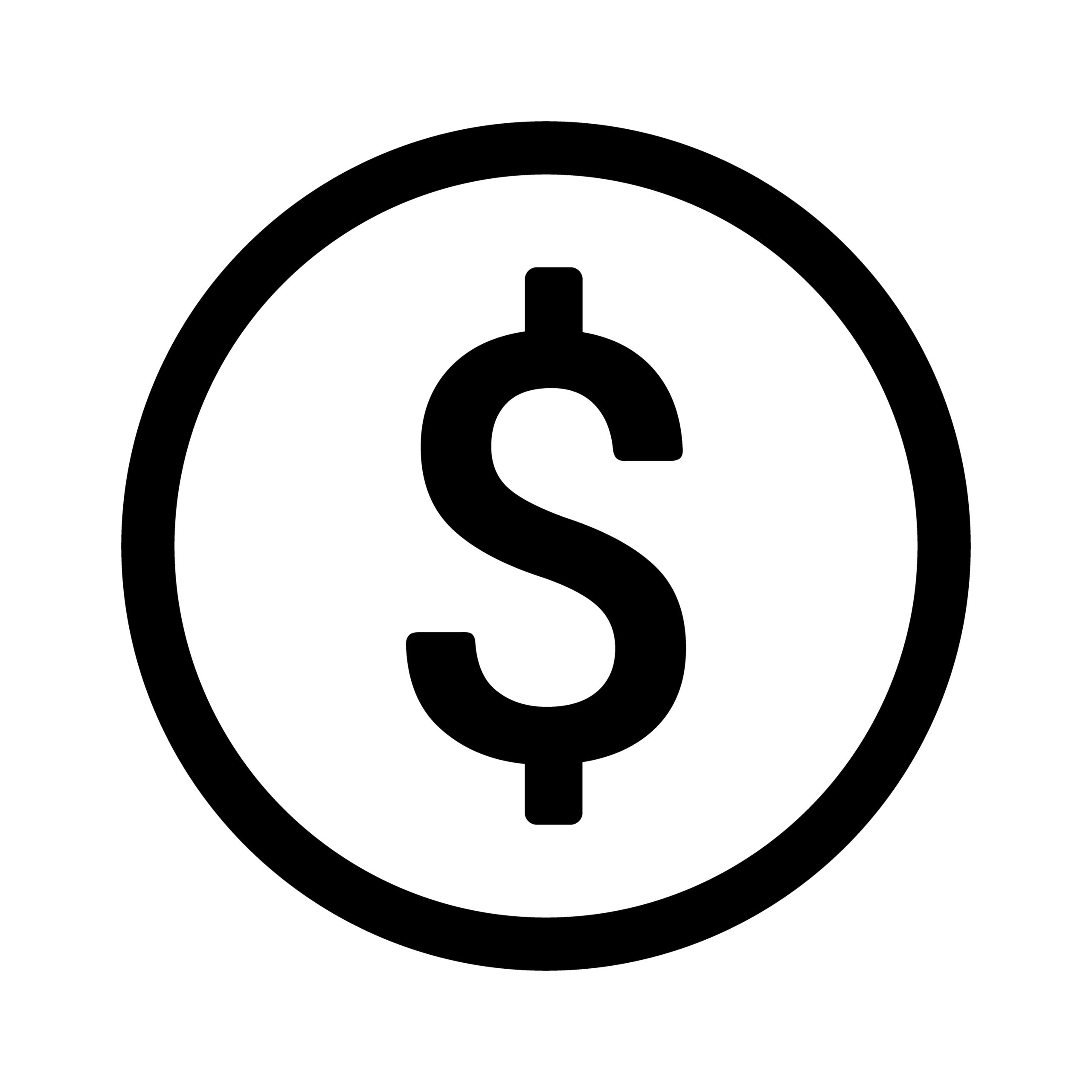 American dollar symbol inside of a black circle on a white background