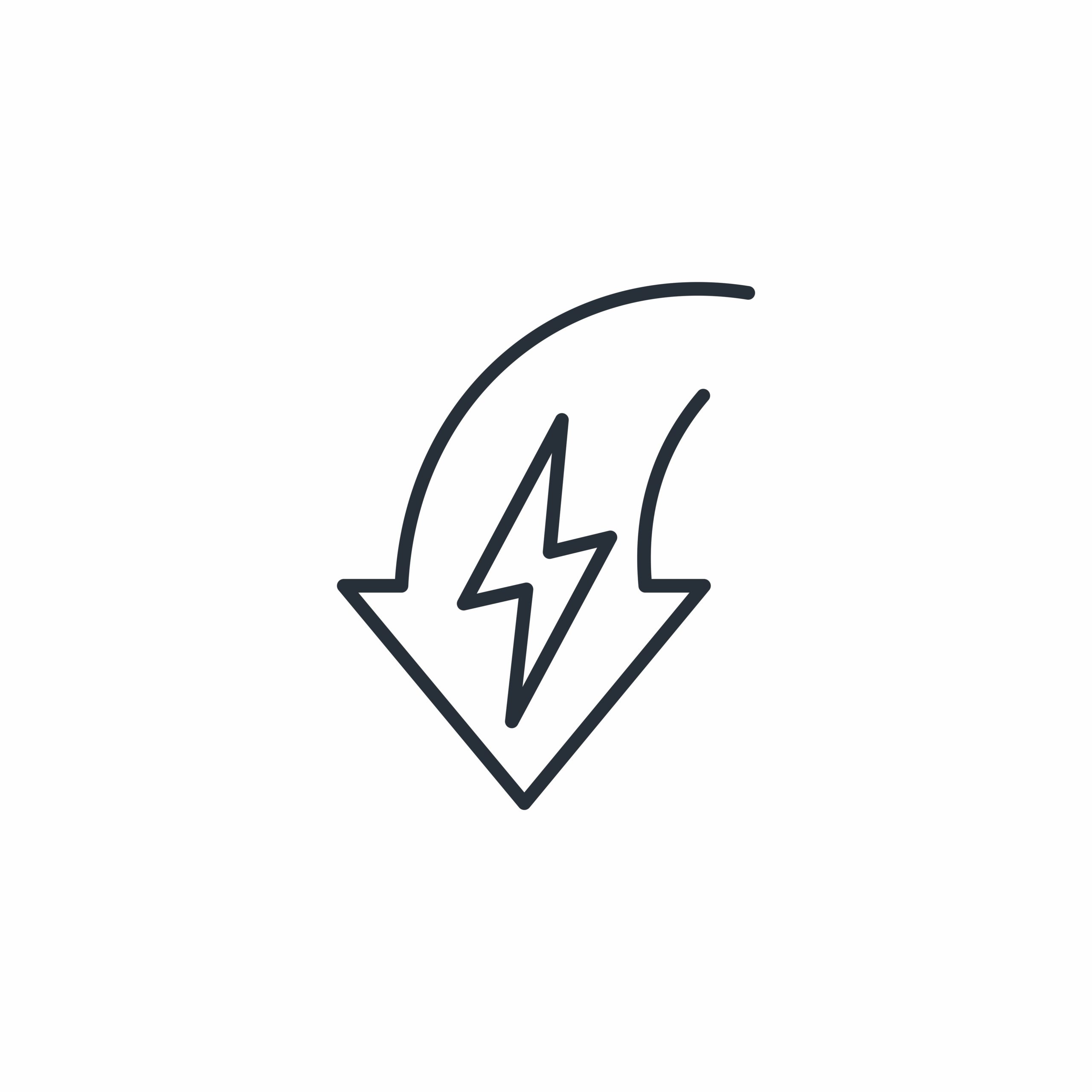 vector image of a black and white arrow pointed downwards with a lightning bolt in the center