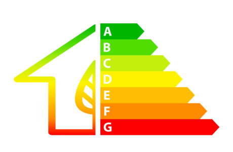 energy efficiency arrows and house icon ecology concept, stock vector illustration