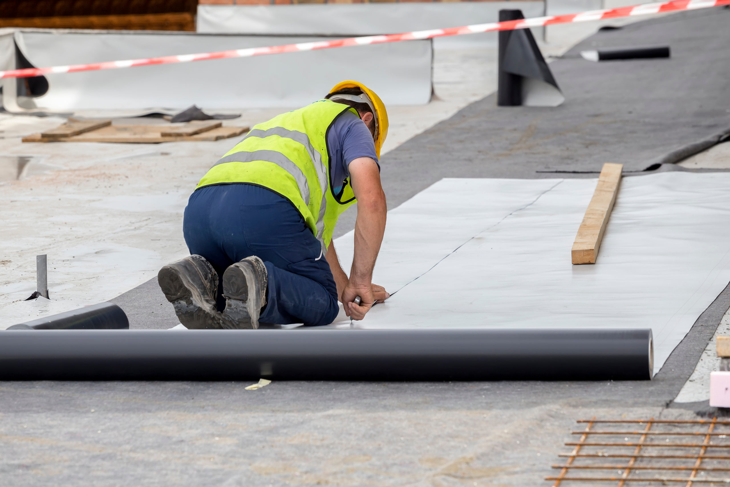 PVC roofing insulation at construction site