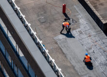 Birds eye view of a roof construction site