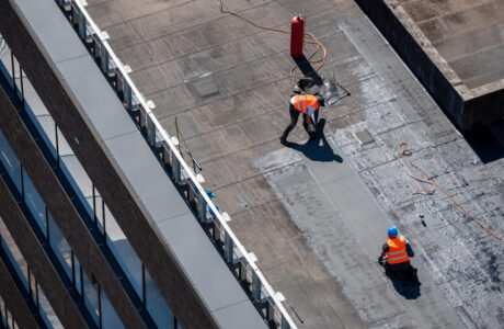 Birds eye view of a roof construction site