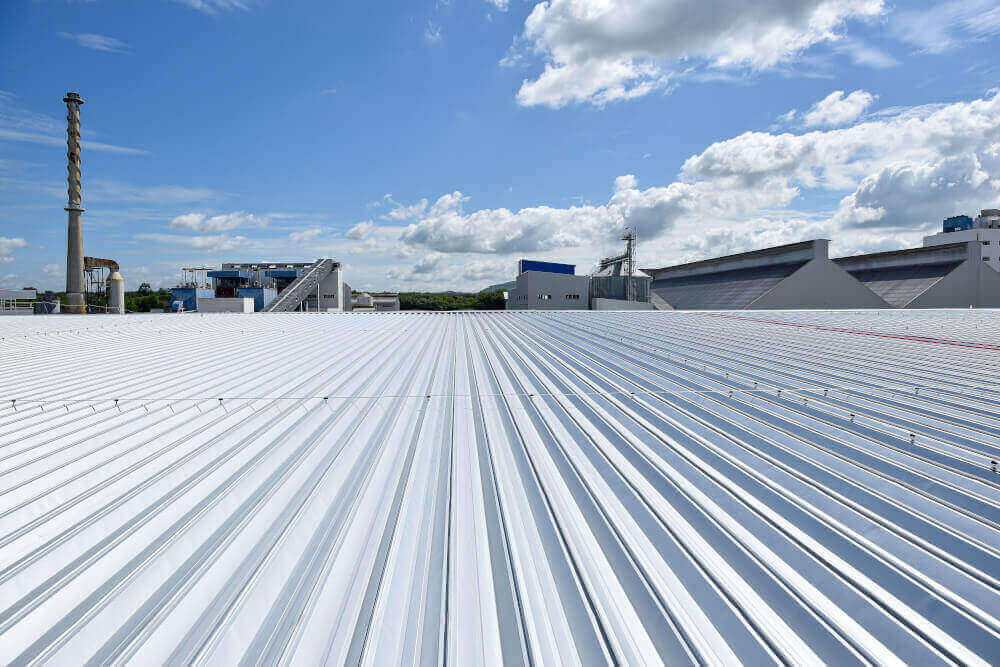 A newly installed commercial metal roof